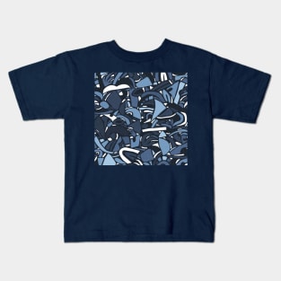 Navy Blue Papercut Shapes Kids T-Shirt